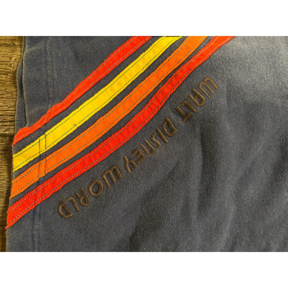 Walt Disney World Retro Rainbow Stripe Sweatpants Navy Blue Embroidered Joggers